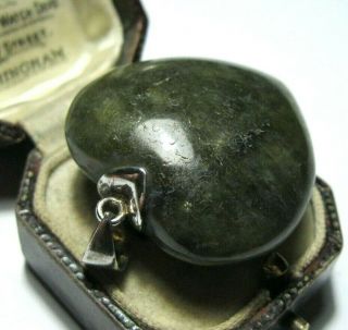 Large Vintage Heart Shaped Sterling Silver Carved Labradorite Necklace Pendant