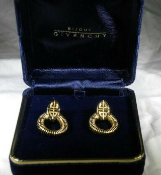 Givenchy Vintage Gold Tone Signed Door Knocker Pierced Post Earrings