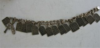 Antique Vintage Ten Commandments Bible Verses 17 Charms 925 Silver Bracelet