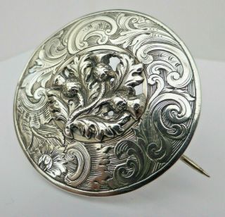 Fine Antique Victorian Detailed Sterling Silver Scottish Thistle Pin Brooch 8.  6g