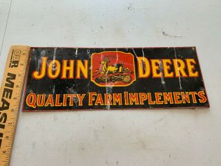 Vintage John Deere Quality Farm Implements 15 " X 6 " Metal Tractor Gas Oil Sign