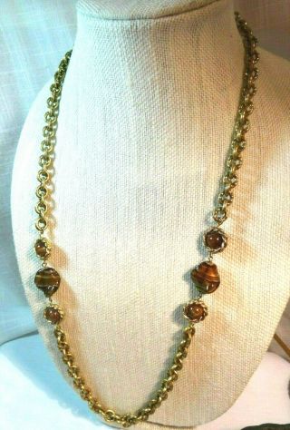 Vintage Miriam Haskell Gold - Tone Chain With Brown Glass Accent Beads