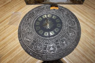 Rare Vintage Arabesque Wood Burwood Products Astrology Zodiac Calendar Clock 16 "