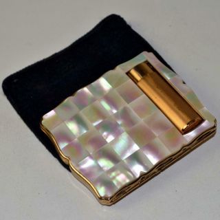 Vintage Stratton Mother Of Pearl Powder Compact With Lipstick Holder - Ex.  Cond.