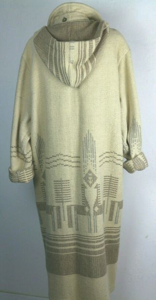 VTG Woolrich Coat Wool Blend Blanket Long Duster Aztec Horses Cream & Beige LG 4