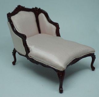 Vintage Bespaq Dollhouse Miniature Chaise Lounge Settee Fainting Couch Pink Silk