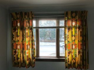 Vintage 1970’s Retro / Mod Curtains / Drapes - 2 Panels 56 " X45 " Groovy