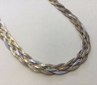Vintage Tri Tone Chunky Sterling Silver 925 Braided Design Necklace 18 " Dk14