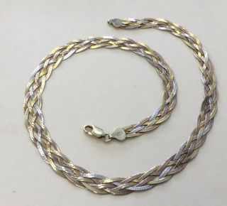 Vintage Tri Tone Chunky Sterling Silver 925 Braided Design Necklace 18 
