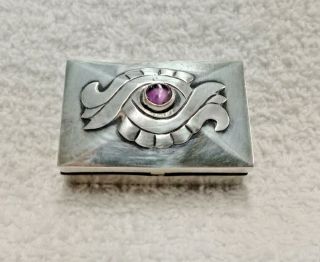 Vintage Taxco 980 Sterling Silver And Amethyst Pill Box