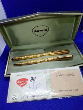 Vintage Aurora 98 Set Fountain & Ballpoint Pens Nib Gold 14k Fine