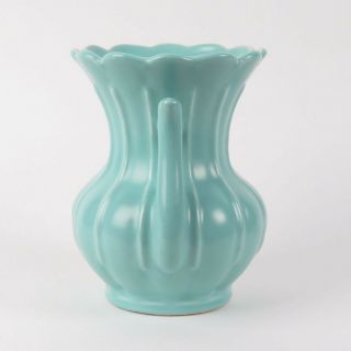 Rumrill pottery vase vtg Art Deco 1930s Red Wing aqua blue green ribbed handles 3