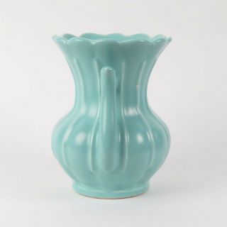 Rumrill pottery vase vtg Art Deco 1930s Red Wing aqua blue green ribbed handles 5