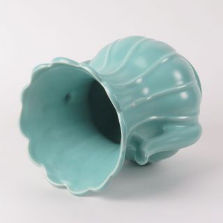 Rumrill pottery vase vtg Art Deco 1930s Red Wing aqua blue green ribbed handles 8