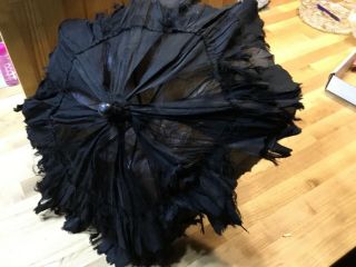 Vintage Victorian Black Silk Folding Parasol