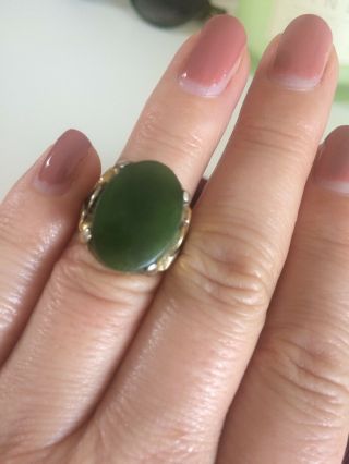 Antique Art Deco Vintage Sterling Gilt Jadeite Ring