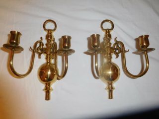 Vintage Heavy Polished Brass Pair Candle Holder Wall Sconces Candlestick