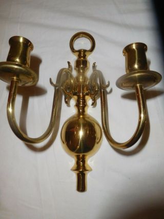 VINTAGE HEAVY POLISHED BRASS PAIR CANDLE HOLDER WALL SCONCES CANDLESTICK 2