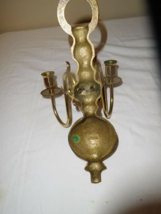 VINTAGE HEAVY POLISHED BRASS PAIR CANDLE HOLDER WALL SCONCES CANDLESTICK 3
