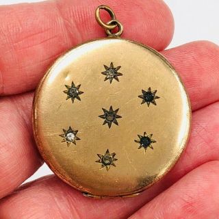 Antique Victorian Gold Filled Clear Stones Large Photo Locket Pendant 1 3/8”
