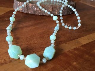 Rare 1930s Art Deco Unusual Green Uranium Faceted Glass Flapper Beads Necklace