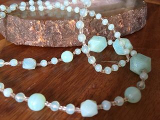 Rare 1930s Art Deco unusual Green Uranium Faceted Glass Flapper Beads Necklace 3