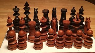 Big Wooden Chess Hand Carved Full Vintage Set