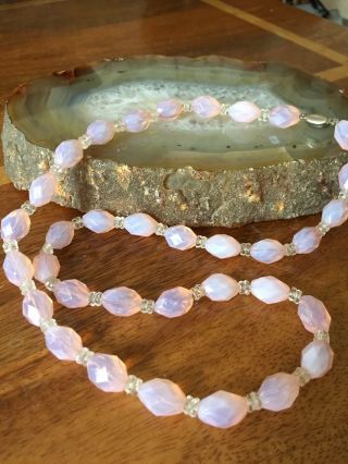 Rare 1930s Art Deco Pink Uranium Faceted Glass Flapper Beads Necklace