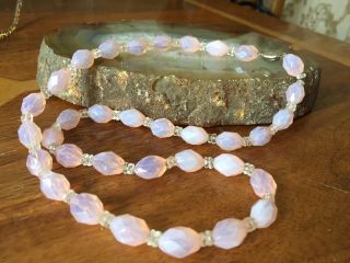 Rare 1930s Art Deco Pink Uranium Faceted Glass Flapper Beads Necklace 2