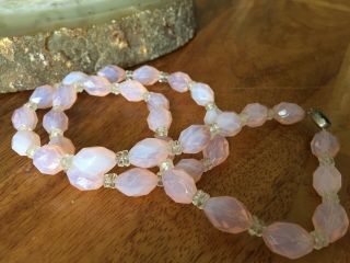 Rare 1930s Art Deco Pink Uranium Faceted Glass Flapper Beads Necklace 3