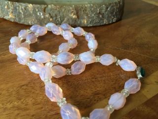 Rare 1930s Art Deco Pink Uranium Faceted Glass Flapper Beads Necklace 4