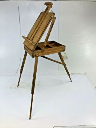 Vintage Wood Artist Easel Folding Tripod Stand Industrial Portable Art Display