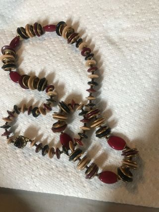 Rare Vintage 30 Inch Long Miriam Haskell Red Bead Necklaces Signed Disk