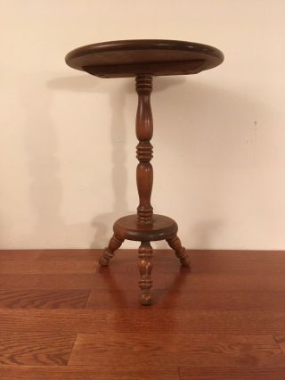 Vintage Maple Wood Pedestal Table Plant Stand Round