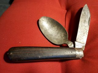 Old Vintage Camillus 4 Line Ebony Hobo Pocket Knife Knive W/ Spoon