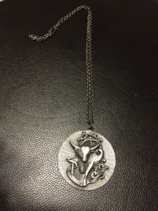 Vintage Taurus Zodiac Silver Tone Medallion Pendant Necklace By Edlee