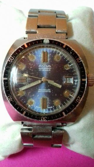 Avia Marino Steel Rare Vintage Scuba Diver Dive Automatic Watch