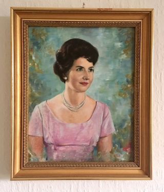 Vintage 1950’s Oil Painting Portrait Of A Lady