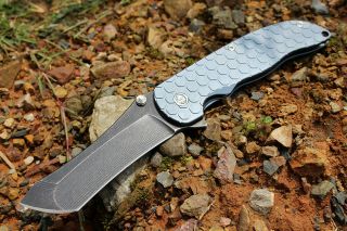 K.  J Made Rare Grimsmo Norseman Knives M390blade Anodized Honeycomb Pattern Knife