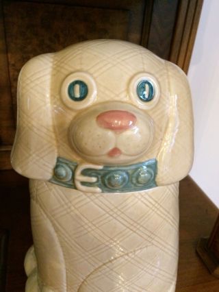 Vintage Metlox PoppyTrail Ceramic Cookie Jar - Beige - Gingham Pattern Puppy 2