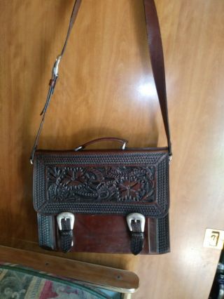 Western Vintage Hand Tooled Leather Briefcase