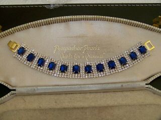 Gorgeous Jewellery Sapphire & Clear Rhinestone Art Deco Gold Cocktail Bracelet