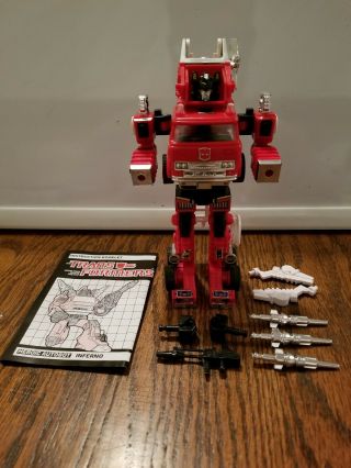 Transformers G1 1985 Inferno Vintage 100 Complete W/ Booklet Firetruck