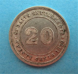 STRAITS SETTLEMENTS - 1879 H - 20 CENTS - SILVER - VERY RARE 2