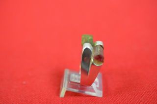 Vintage Sterling Silver Amethyst Peridot Modernist Ring Sz 7 Rough Cut Stone 900 2