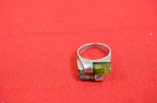 Vintage Sterling Silver Amethyst Peridot Modernist Ring Sz 7 Rough Cut Stone 900 4