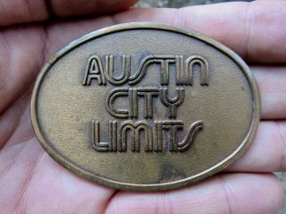 Vtg Austin City Limits Belt Buckle Pbs Music Tv Show Willie Klru Brass Rare Vg,