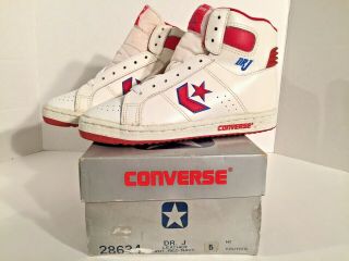 Vintage Converse Dr J White Leather High Top Shoes Youth Size 5 -