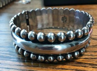 Vintage Taxco Mexico Sterling Silver Hinged Bangle Bracelet