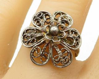 925 Sterling Silver - Vintage Filigree Bloomed Flower Band Ring Sz 9 - R5763